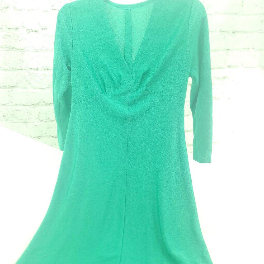 Vintage Handmade Green A-line V-neck Pleated Dress Size Small